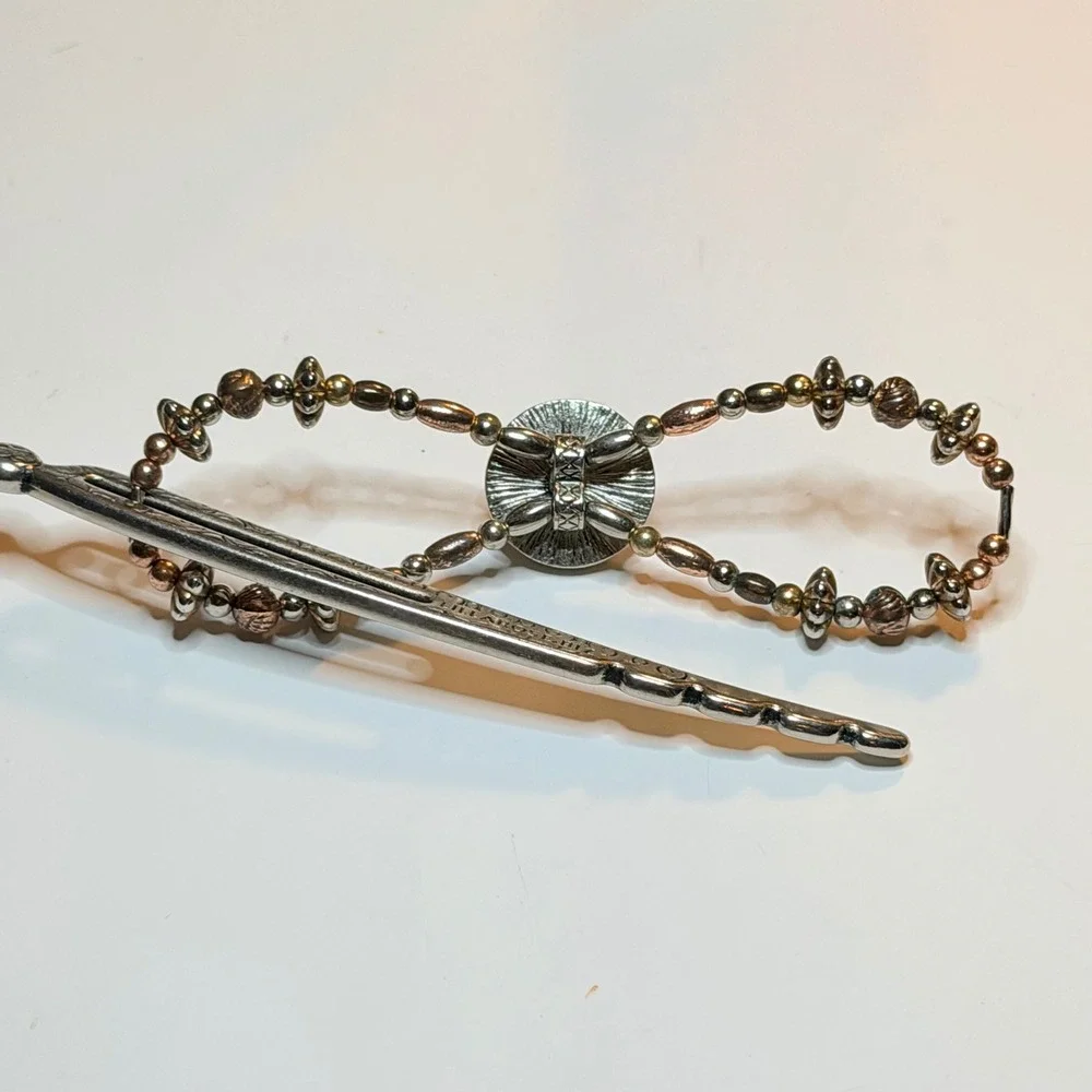 Lilla Rose Flexi Clip Mixed Metal Beaded Hair Accessory Silver Gold Tone Large